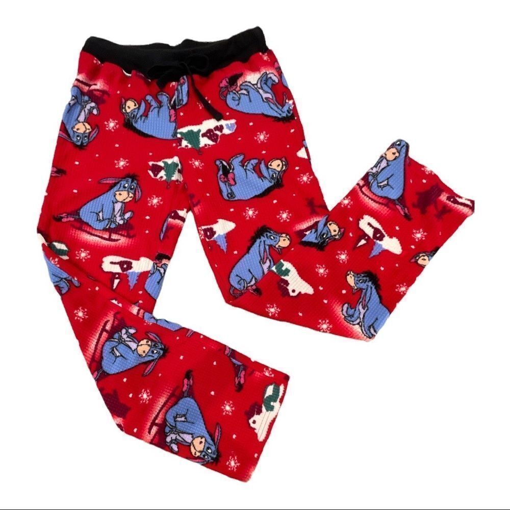 𝅺Disney Size Juniors Small (3-5) Christmas Eeyore Waffle Knit Pajama Pants - Picture 1 of 3